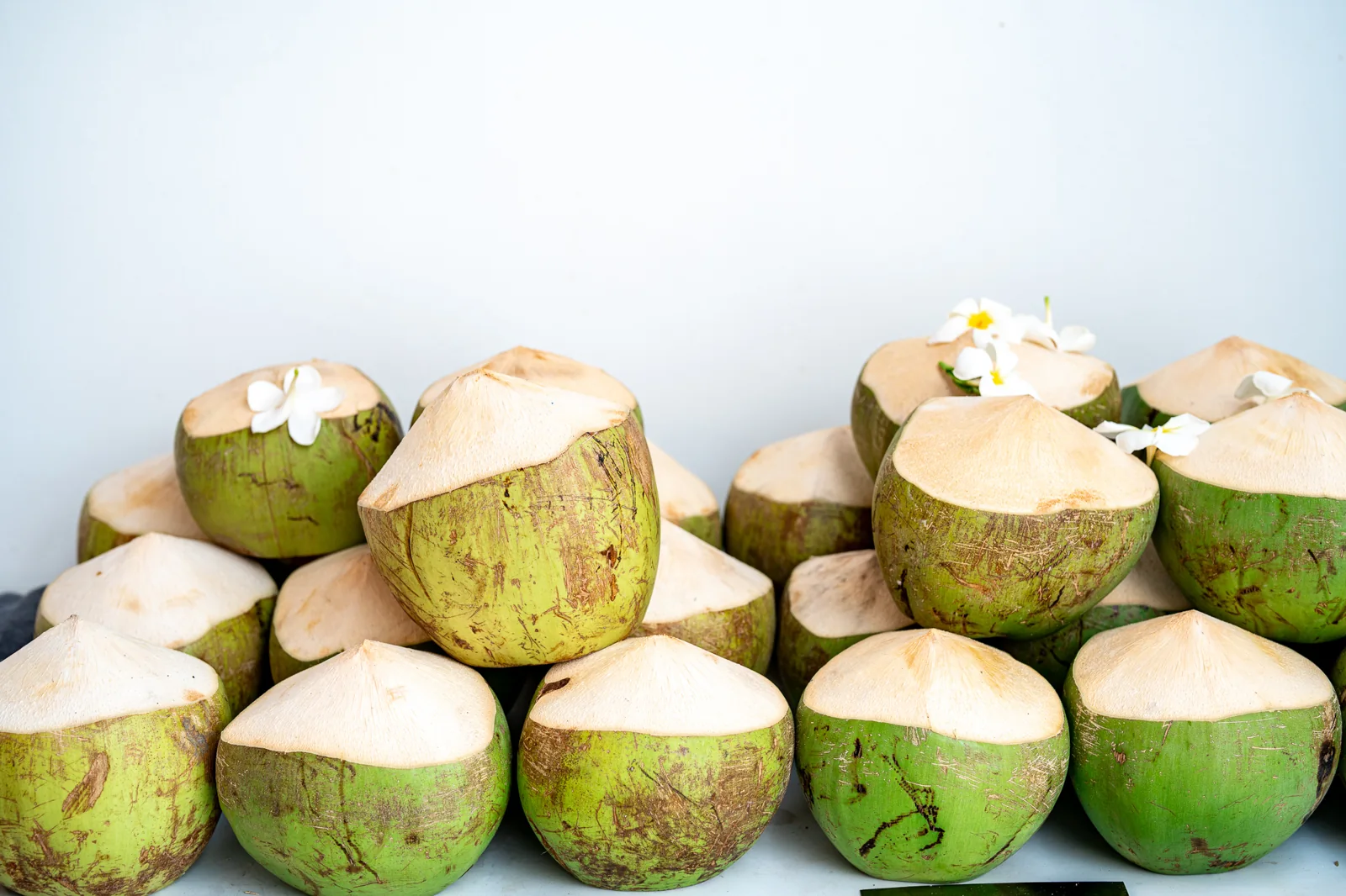 Fresh coconuts on the table